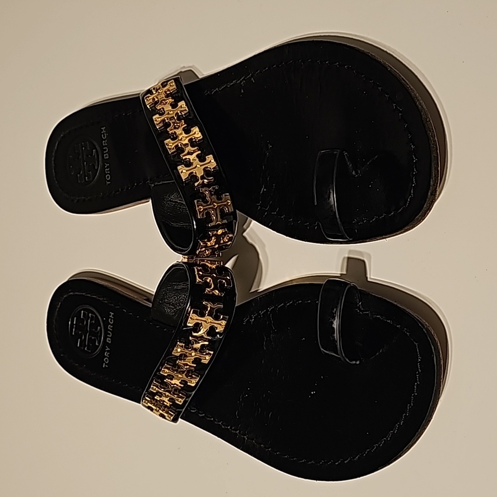 Tory Burch Black Sandal with Gold Logo Accent